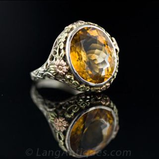Vintage Citrine Tri Color Gold Ring