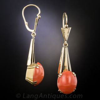 Vintage Coral and 18k Yellow Gold Earrings
