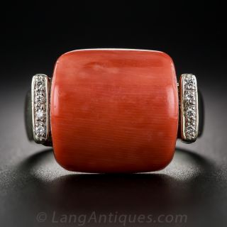 Vintage Coral and Diamond Ring