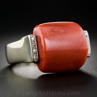 Vintage Coral and Diamond Ring