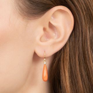 Vintage Coral and Pearl Dangle Earrings