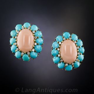 Vintage Coral and Turquoise Earrings