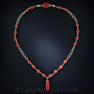Vintage Coral Bead Drop Necklace