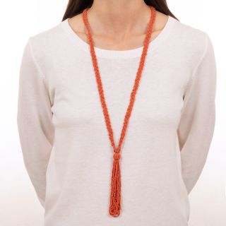 Vintage Coral Bead Sautoir Tassel Necklace