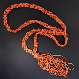 Vintage Coral Bead Sautoir Tassel Necklace - 2