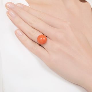 Vintage Coral Button Solitaire Ring