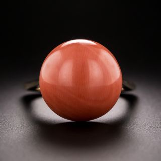 Vintage Coral Button Solitaire Ring - 2