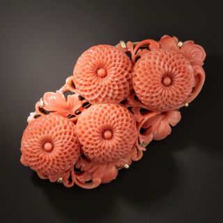 Vintage Coral Chrysanthemum Brooch - 2