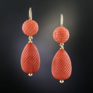 Vintage Coral Pineapple Earrings - 2