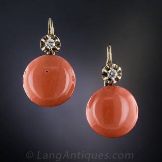 Vintage Coral with Diamond Earrings