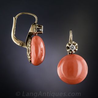 Vintage Coral with Diamond Earrings