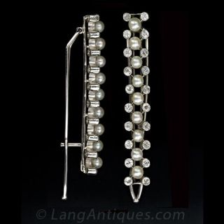 Vintage Cultured Pearl and Diamond Barrettes