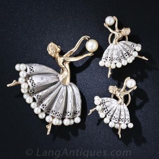 Vintage Dancer Brooch and Earrings