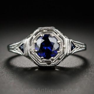 Vintage Deco Sapphire Filigree Ring