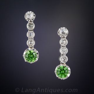 Vintage Demantoid Garnet and Diamond Earrings