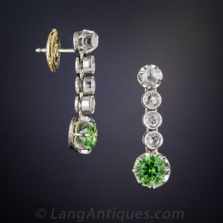 Vintage Demantoid Garnet and Diamond Earrings