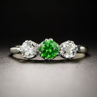 Vintage Demantoid Garnet and Diamond Three-Stone Ring
