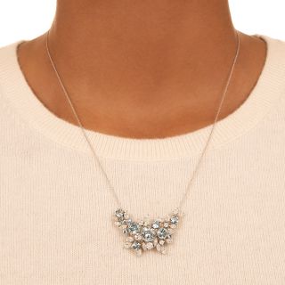 Vintage Diamond and Aquamarine Spray Pendant