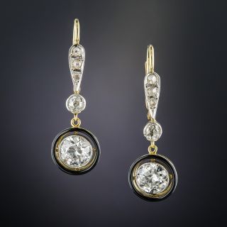 Vintage Diamond and Black Enamel Drop Earrings - 1