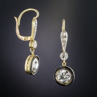Vintage Diamond and Black Enamel Drop Earrings