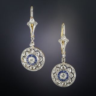 Art Deco Diamond and Calibre Synthetic Sapphire Earrings