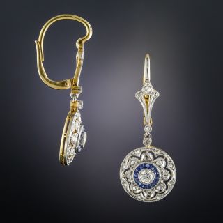 Art Deco Diamond and Calibre Synthetic Sapphire Earrings
