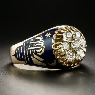 Vintage Diamond and Enamel Cluster Ring From Soviet Russia