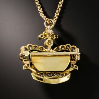 Vintage Diamond and Enamel Crown Pendant / Pin Necklace