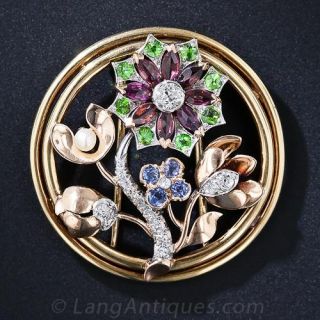 Vintage Diamond and Gemstone Flower Brooch