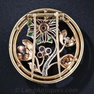 Vintage Diamond and Gemstone Flower Brooch