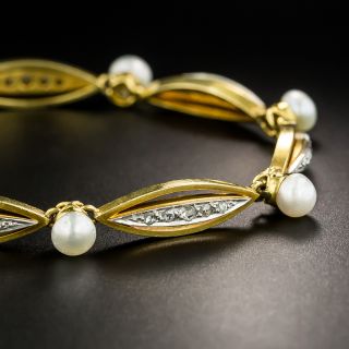 Vintage Diamond and Natural Pearl Bracelet
