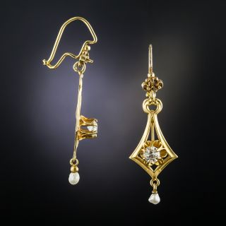 Vintage Diamond and Pearl Drop Earrings