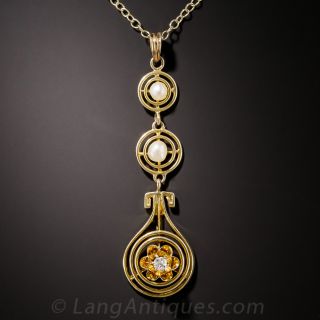 Vintage Diamond and Pearl Drop Pendant