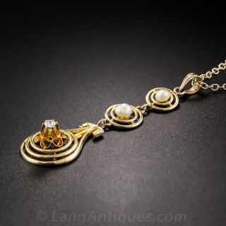 Vintage Diamond and Pearl Drop Pendant