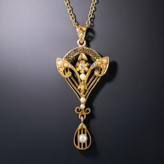 Vintage Diamond and Pearl Filigree Necklace, Circa 1900 - 2