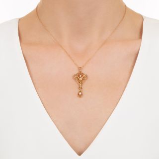 Vintage Diamond and Pearl Filigree Necklace, Circa 1900