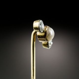 Vintage Diamond and Pearl Stick Pin