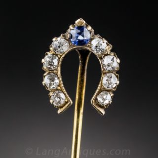 Vintage Diamond and Sapphire Horseshoe Stickpin