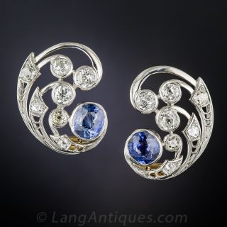 Vintage Diamond and Sapphire Swirl Earrings - 2