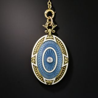 Antique Diamond Enamel Locket Necklace