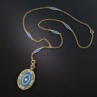 Vintage Diamond Enamel Locket Necklace - 2
