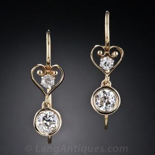 Vintage Diamond Heart Motif Drop Earrings - 1