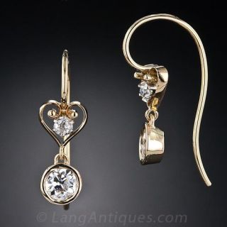 Vintage Diamond Heart Motif Drop Earrings