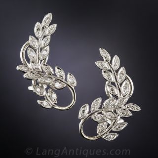 Vintage Diamond Leaf Clip Earrings