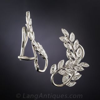 Vintage Diamond Leaf Clip Earrings