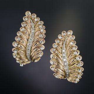 Vintage Diamond Leaf Earrings - 2