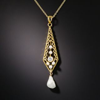 Vintage Diamond Pearl Lavaliere  - 1