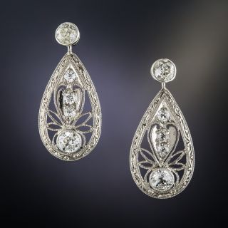 Vintage Diamond Platinum Drop Earrings - 1