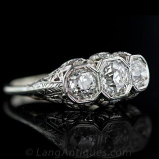 Vintage Diamond Three Stone Filigree Ring