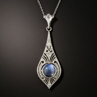 Vintage Edwardian-Inspired Moonstone and Diamond Pendant Necklace - 2